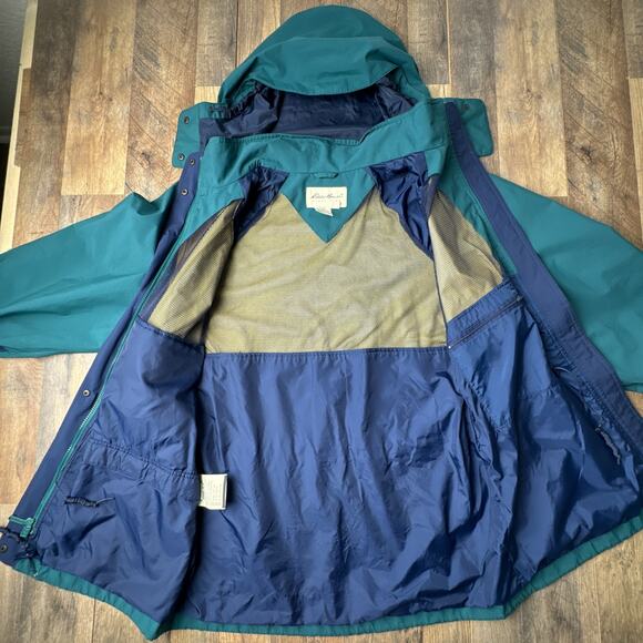 Vintage Eddie Bauer Rain Jacket Coat Women's Large Green Gore-Tex Hooded 4490 - Picture 5 of 12